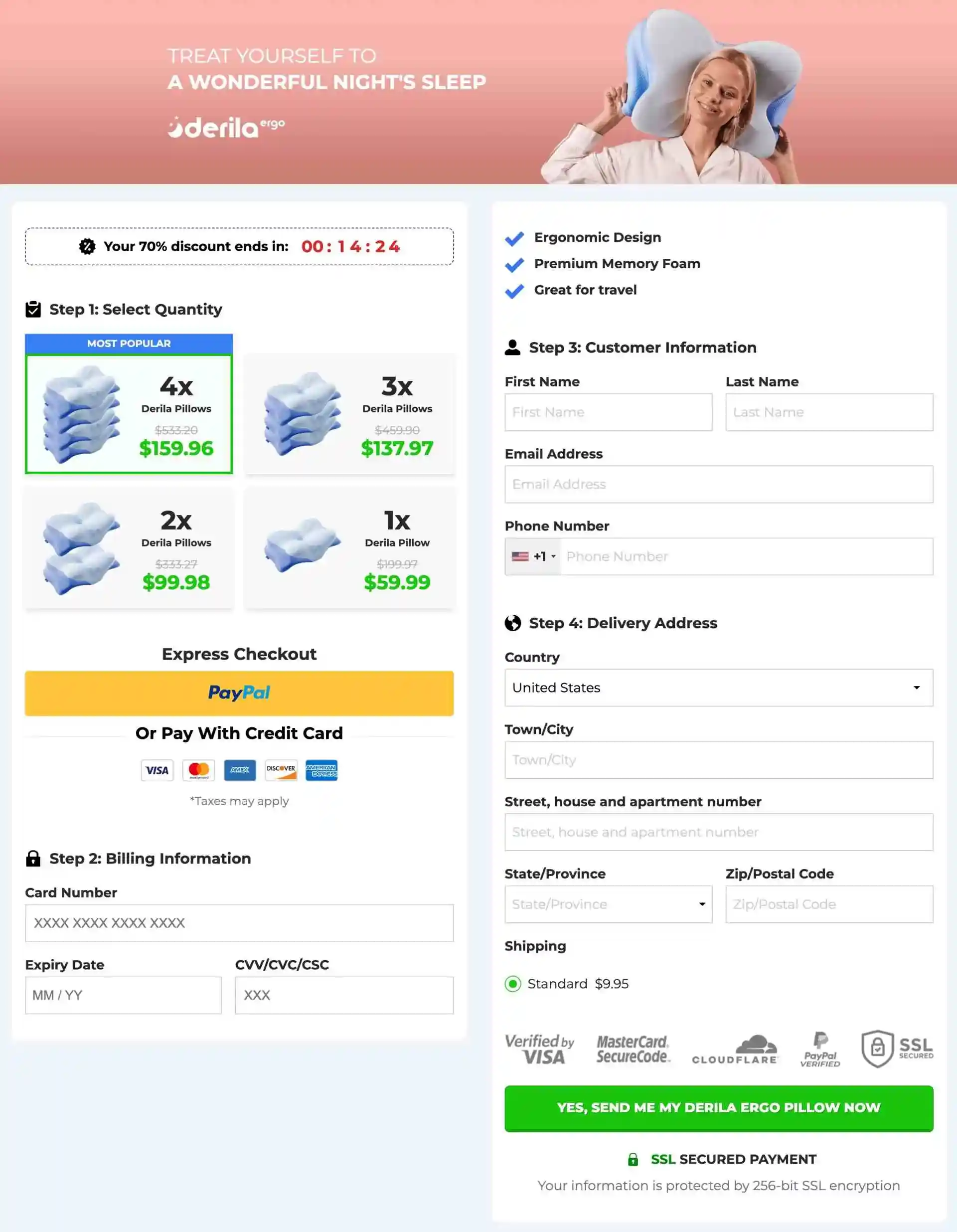 Derila Ergo Secure Checkout — Buy Cervical Memory Foam Pillow USA